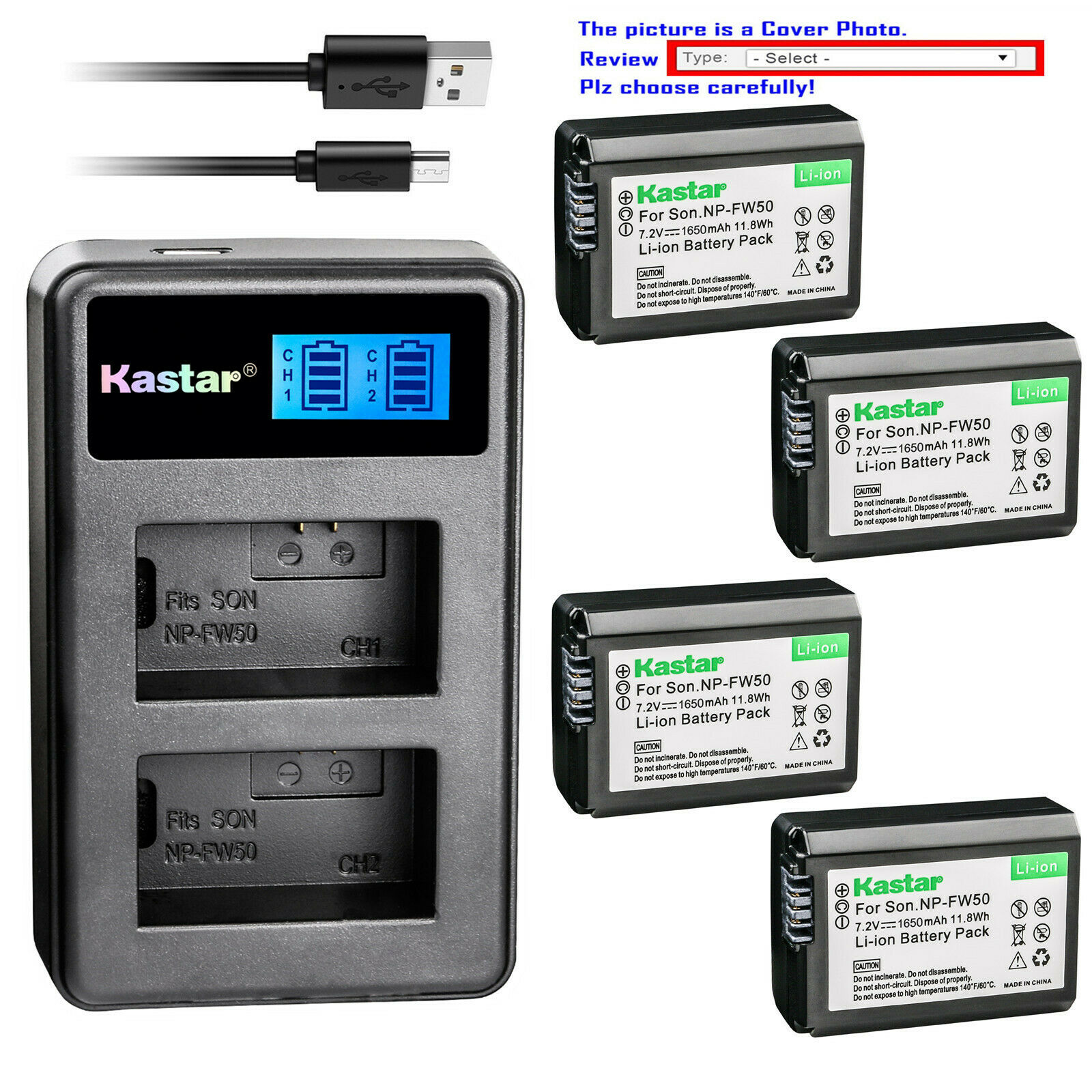Kastar Battery Lcd Dual Charger For Sony Np-fw50 Bc-vw1 & Ilce-6000 Alpha A6000