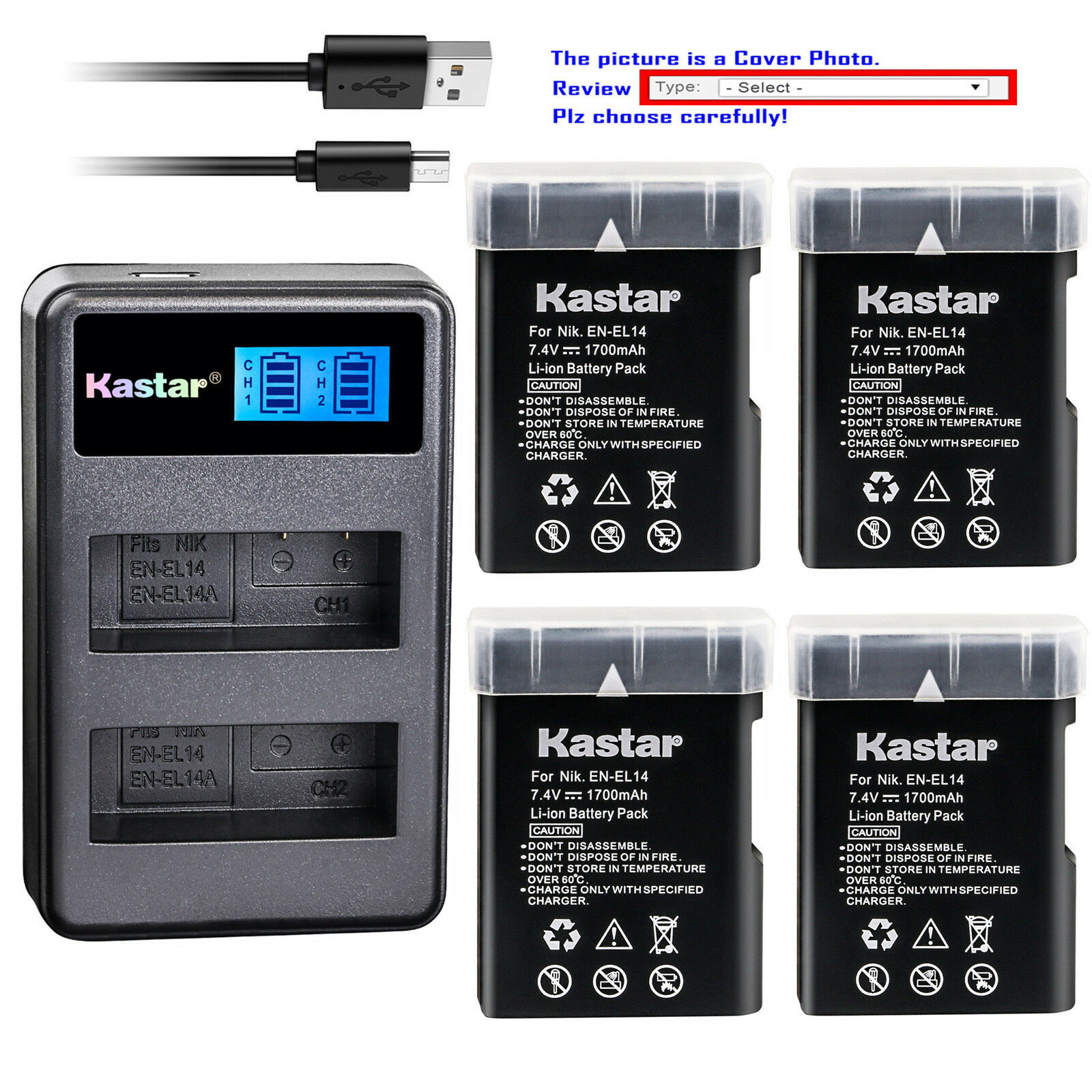 Kastar Battery Lcd2 Charger For Nikon D5100 D5200 D5300 D3100 D3200 D3300 P7000