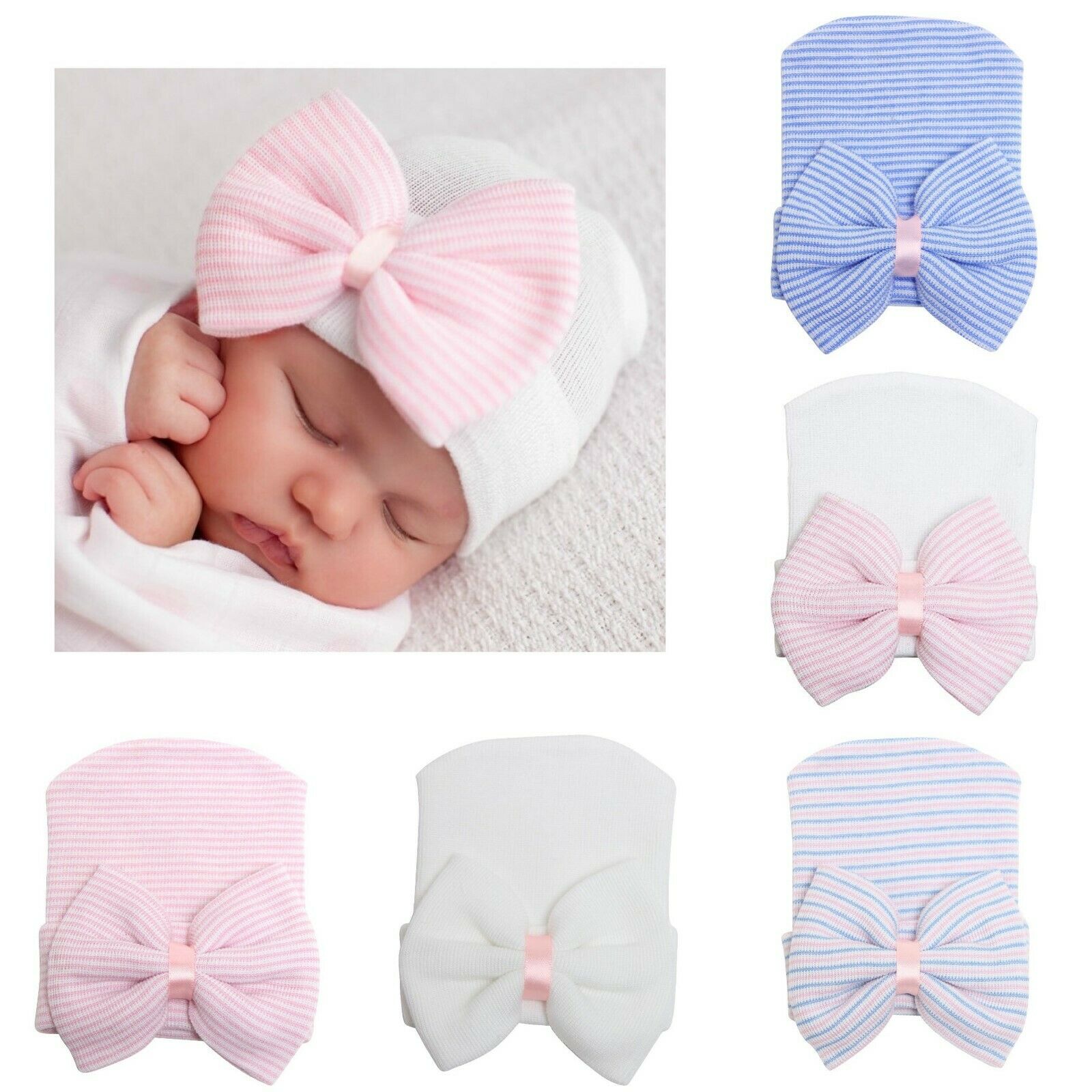 Newborn Baby Infant Girl Toddler Comfy Bowknot Hospital Caps Warm Beanie Hat