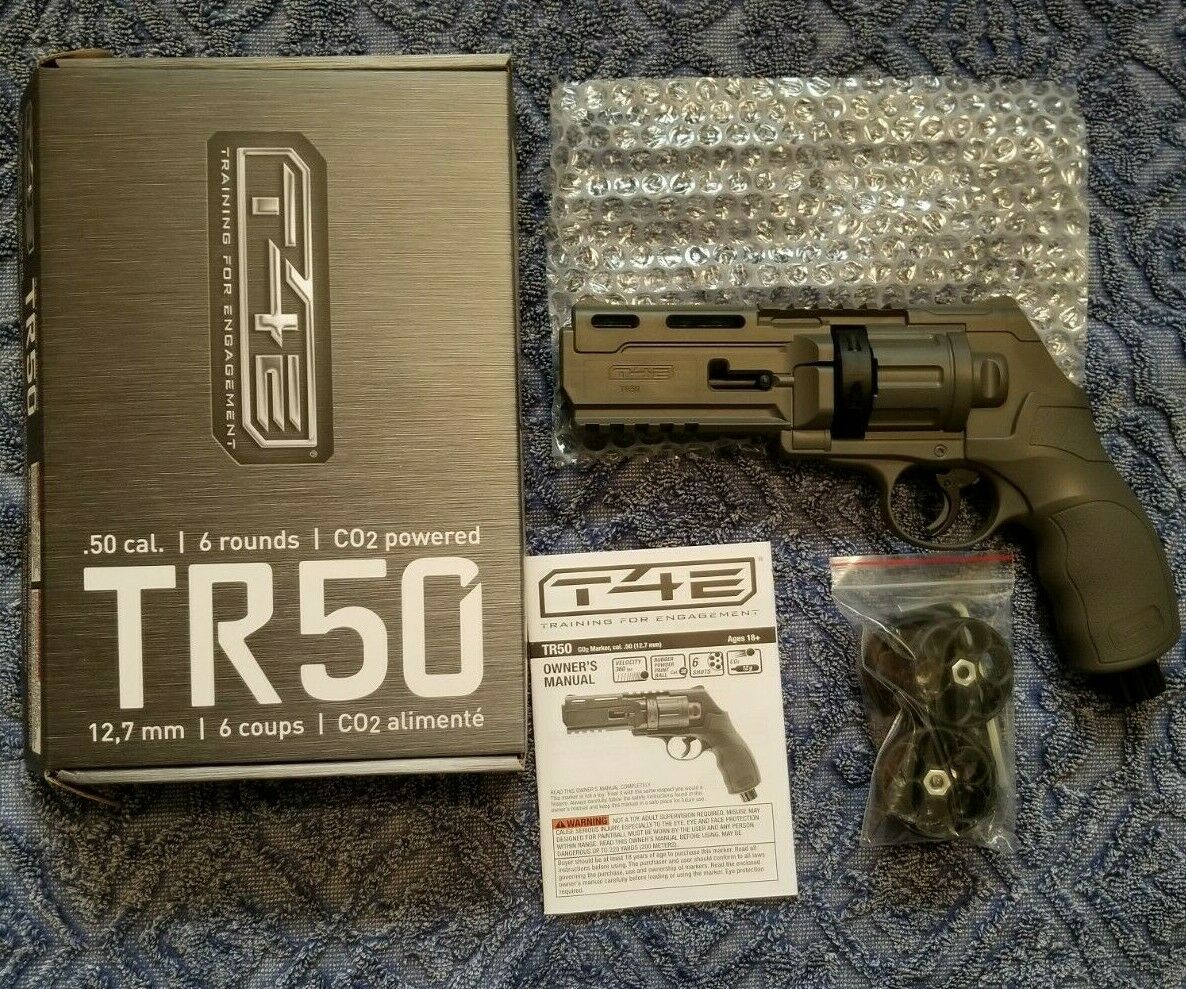 New Umarex T4e Tr50 .50 Cal Paintball Revolver Marker Gun Combat Grey Incl 5 Mag