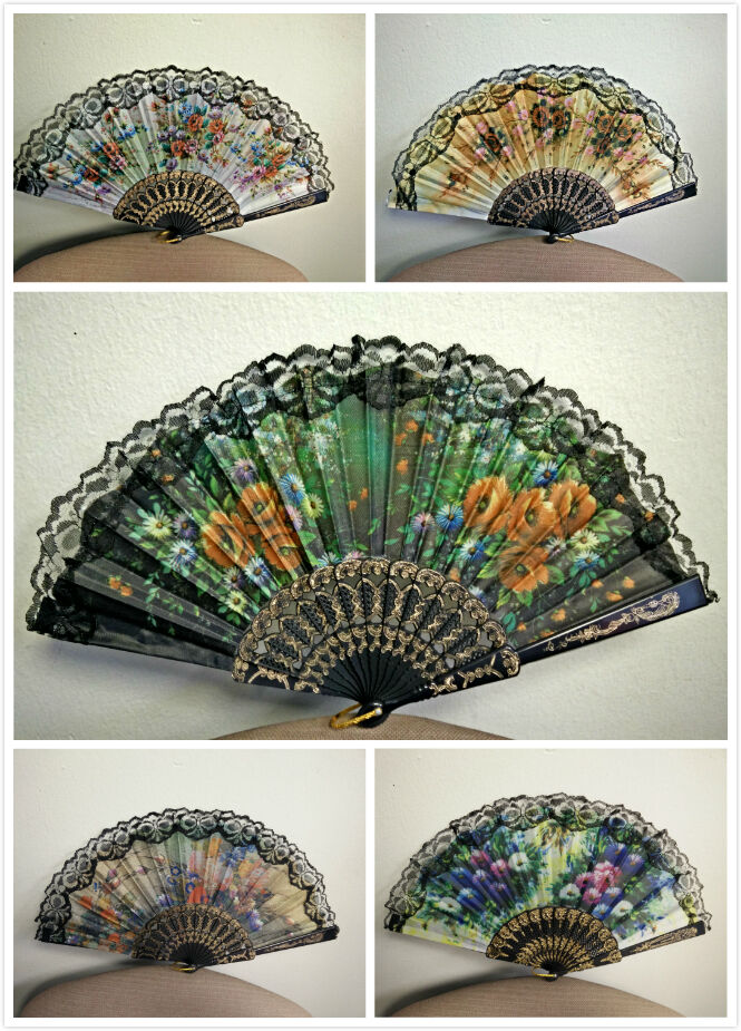Spanish Style Flora / Oriental Dance Party Wedding Silk Folding Hand Fan Lace