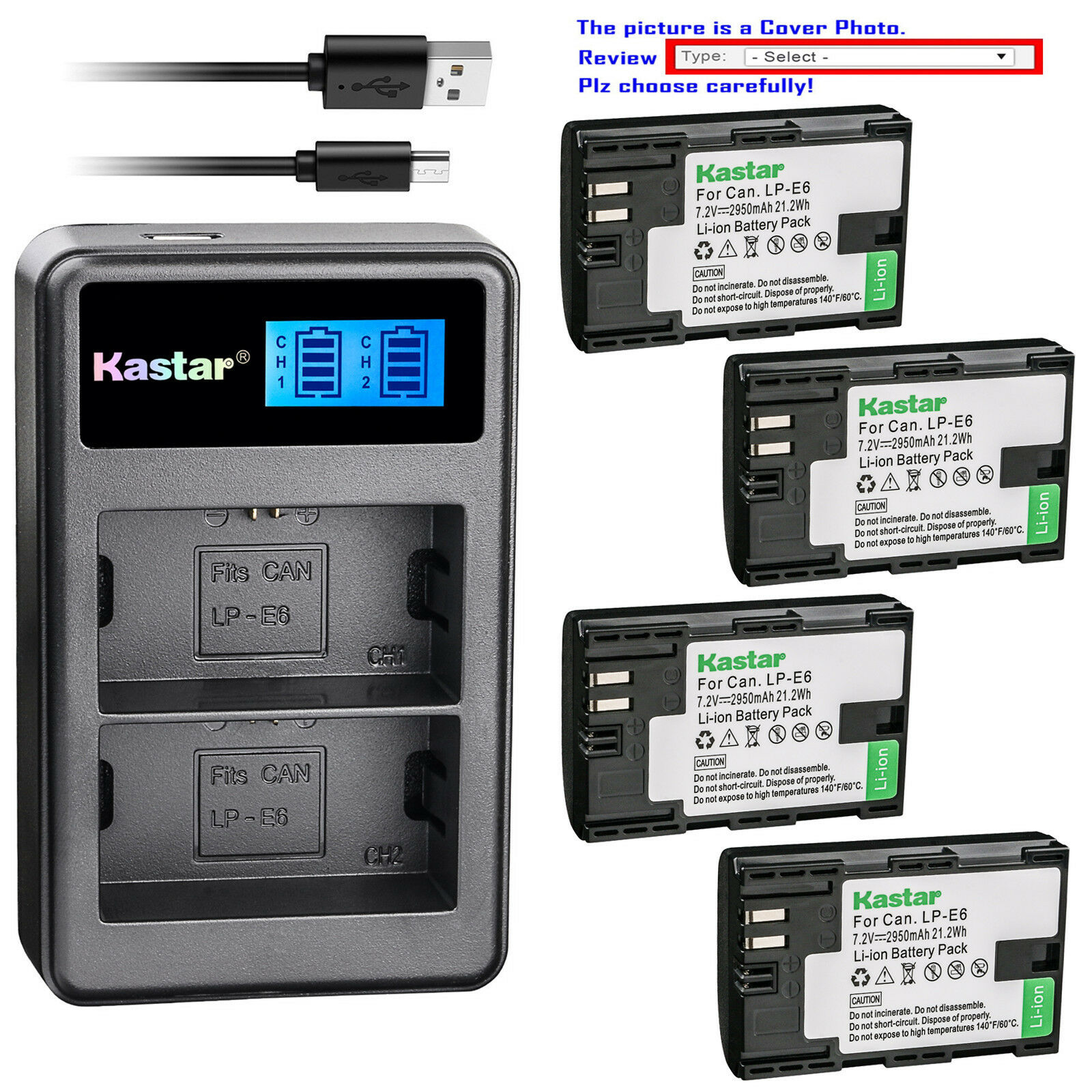 Kastar Battery Lcd Dual Charger For Canon Lp-e6 Lp-e6n Lc-e6e & Canon Eos 80d