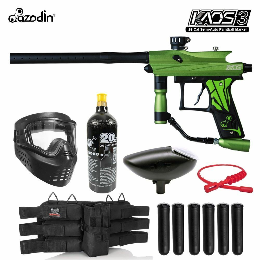 Maddog Azodin Kaos 3 Titanium Paintball Gun Marker Starter Package Green Black