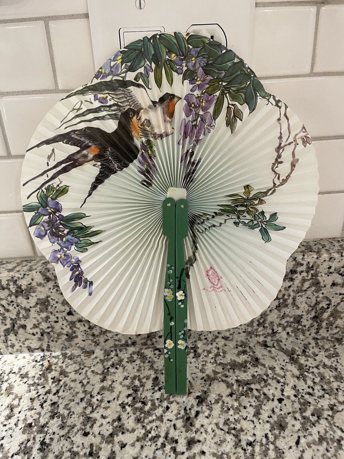 Vintage Retro Hand Fan Birds / Flowers Peoples Republic Of China