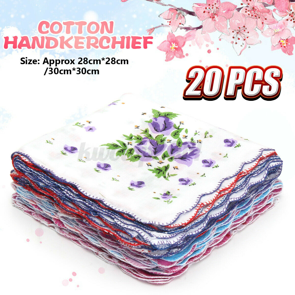 20pcs Vintage Style Floral Flowers Handkerchief Lady Women Kids Cotton Hanky