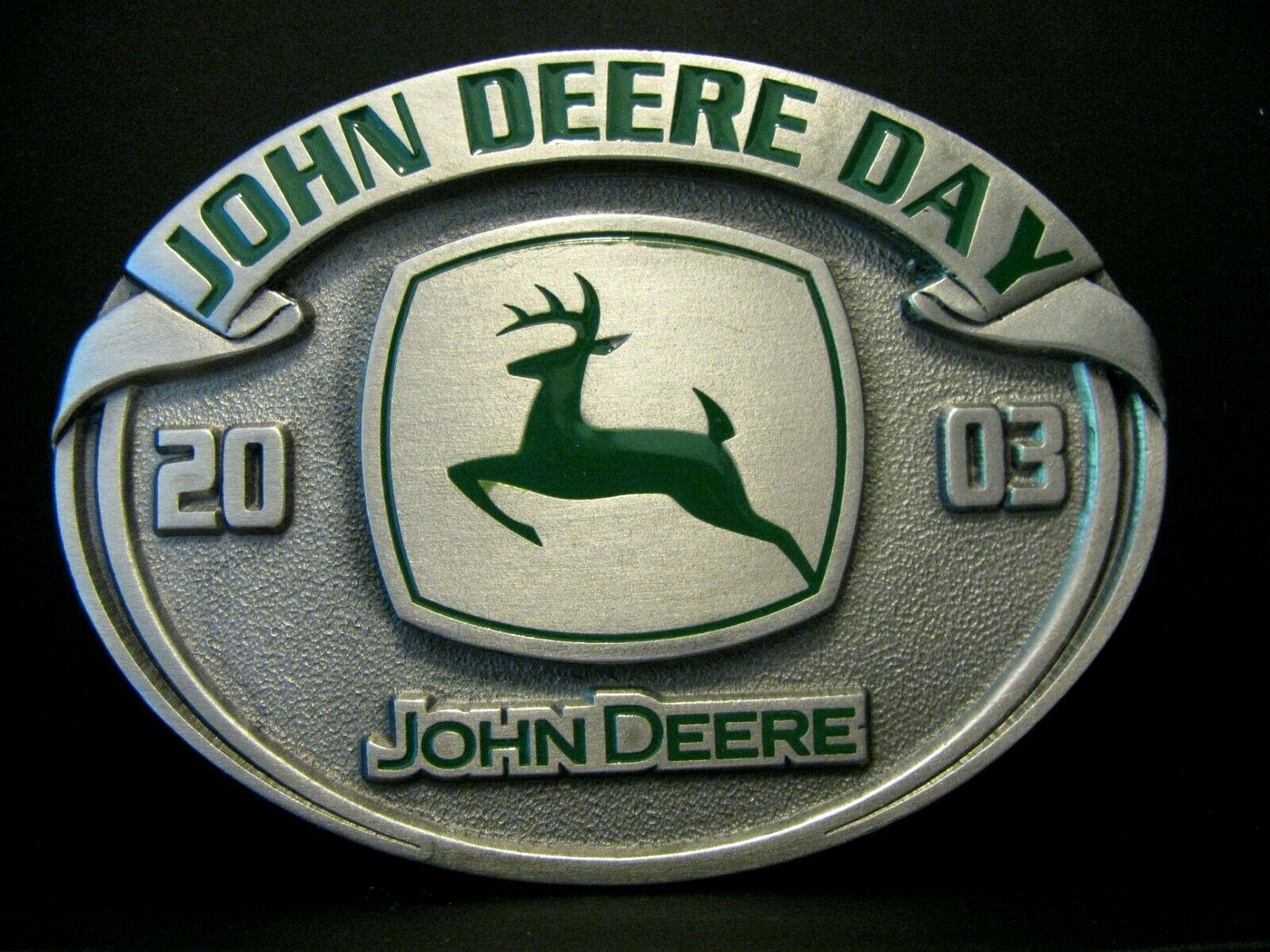 2003 John Deere Day 2000 Logo Trademark Pewter Enamel Dealership Belt Buckle Jd