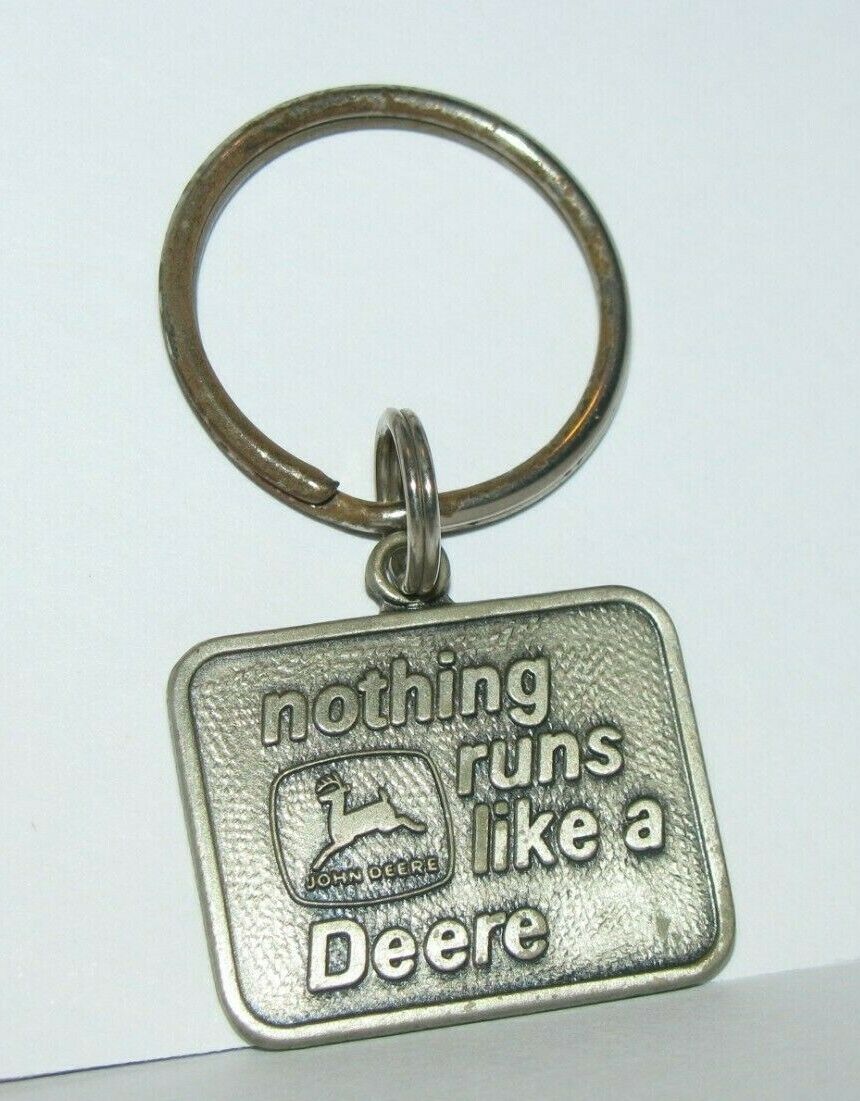*john Deere Nothing Runs Like A Deer Trademark Logo Pewter Key Chain Fob Jd Rare