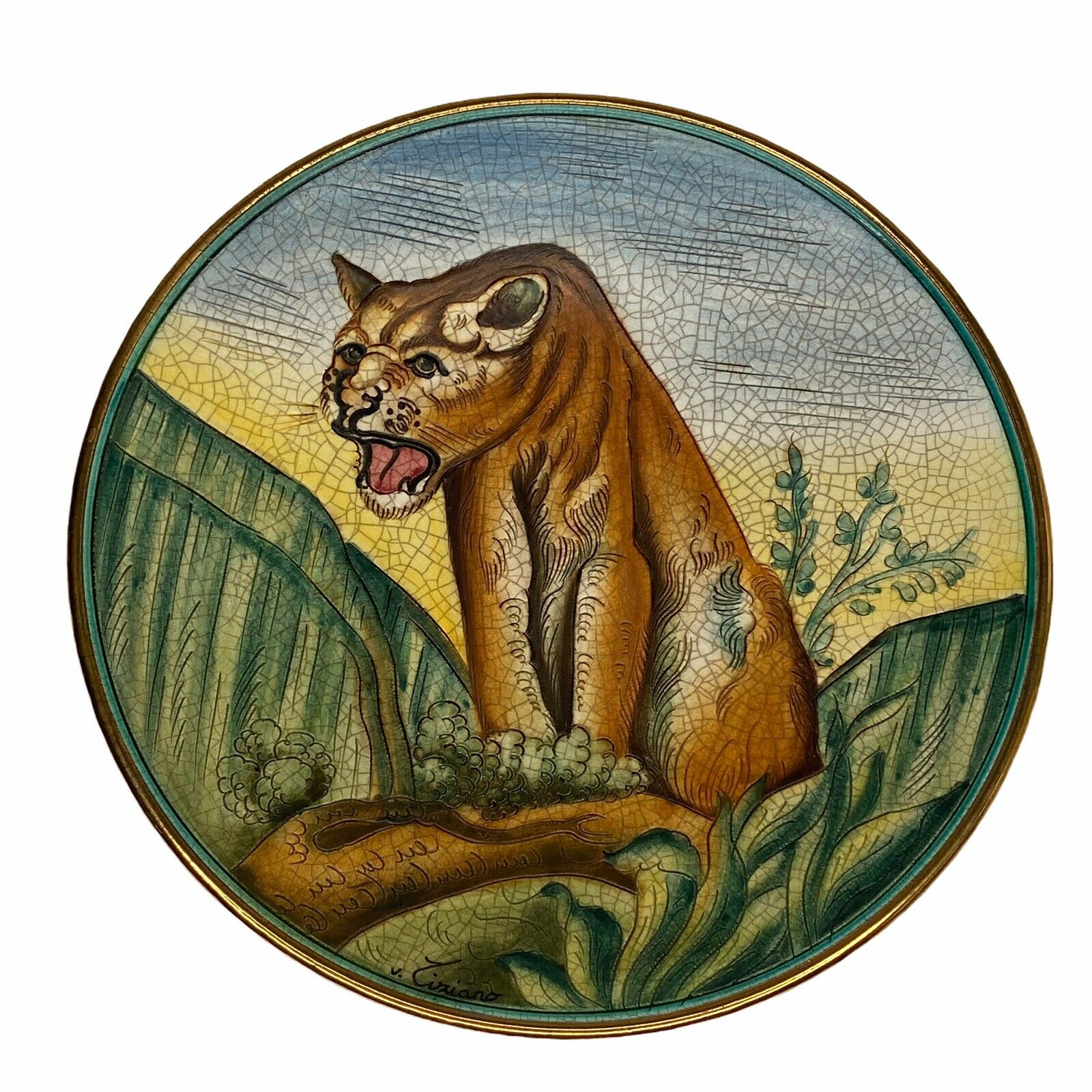 The Puma V. Tiziano Hand Etched And Painted Italy Plate Veneto Flair 1900/2000