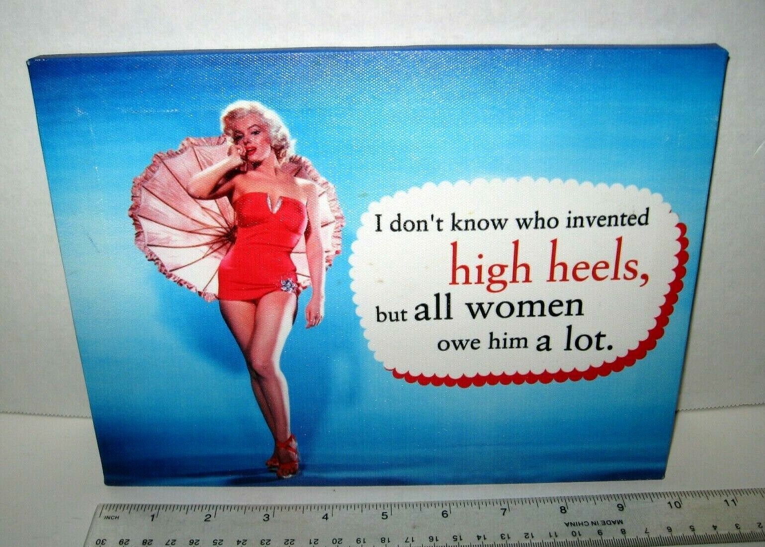 Marilyn Monroe Red Bathing Suit High Heels Quote On Stretched Canvas 10x7.5" Htf