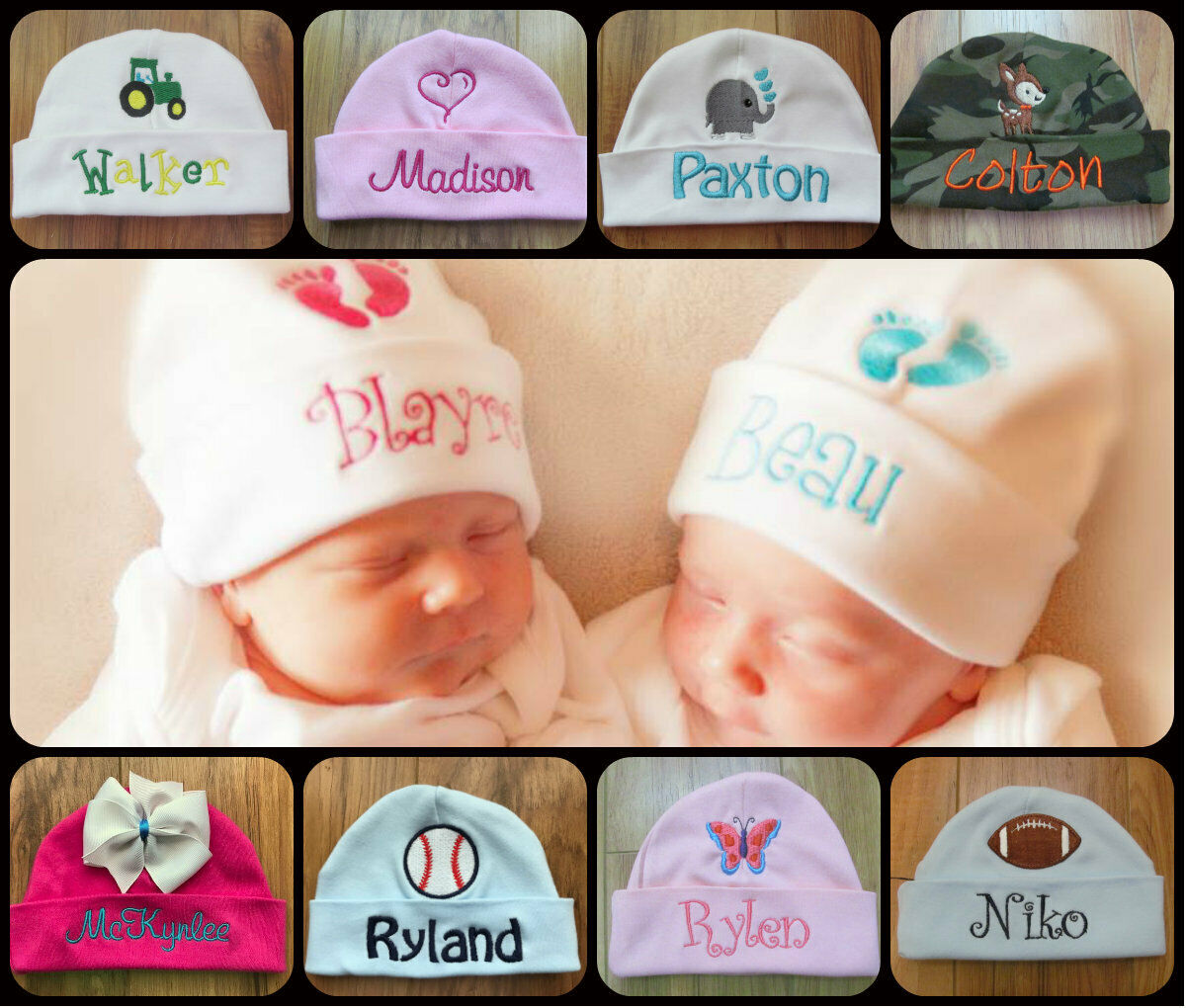 Personalized Monogram Custom Baby Boy Girl Beanie Hospital Hat Cap Keepsake Gift