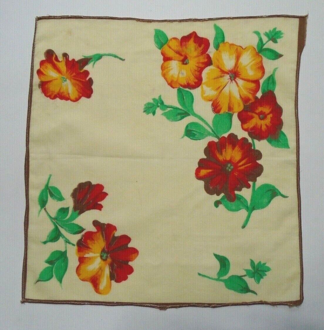 Vintage Ladies Handkerchief /hankies #156-orange Flowers On Lt. Yellow-13" Sq.