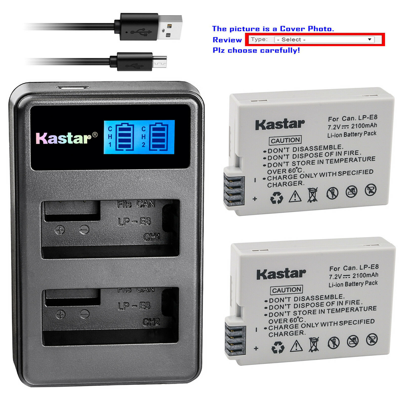 Kastar Lp-e8 Lpe8 Battery Charger For Canon Eos Rebel T2i Eos Rebel T3i Camera
