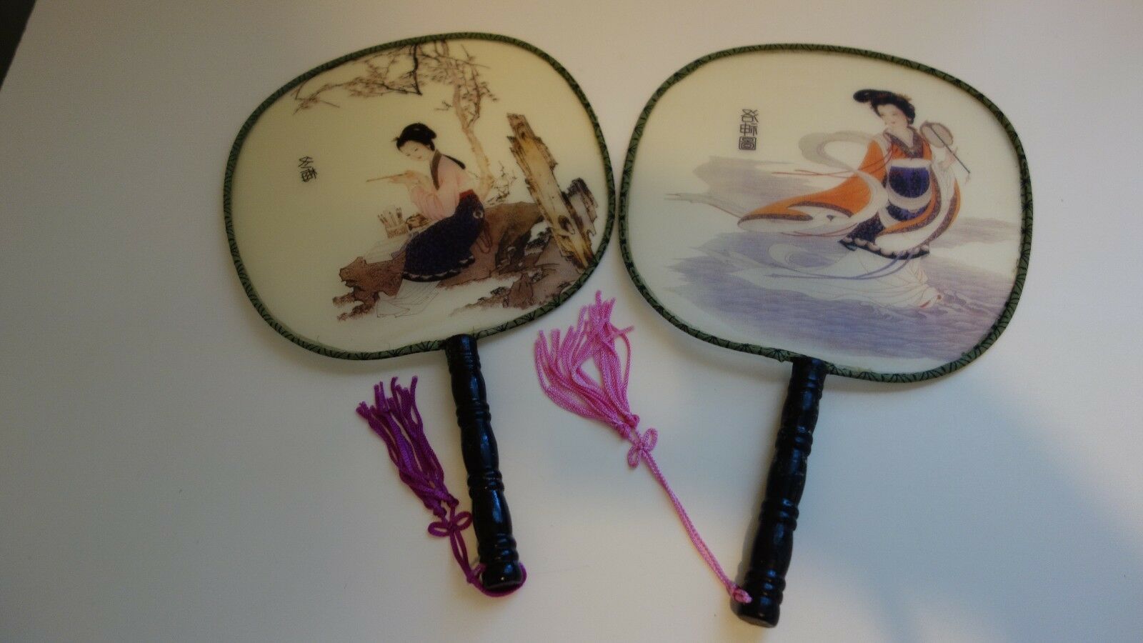 New Silk Chinese Fans With Handles, Set Of 2. Original Design
