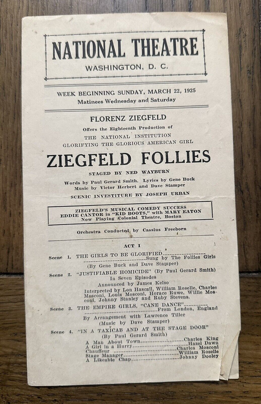 Theatre Program “ziegfield Follies” National Theatre Week Of March 22,1925